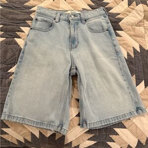 Hollister Light Blue High-Rise Denim Super Baggy Shorts